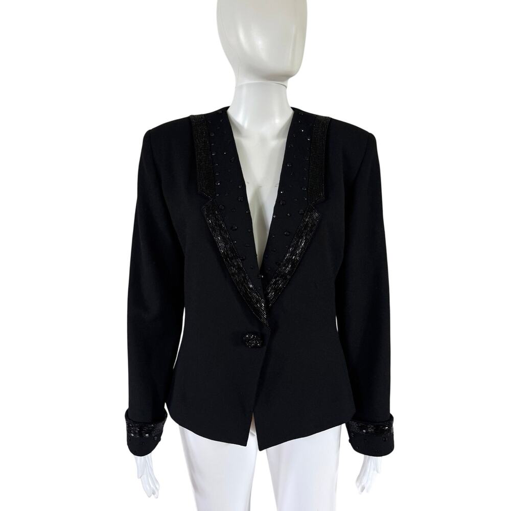 Vintage 1980s Nolan Miller Beaded Embellished Black Blazer Jacket 6